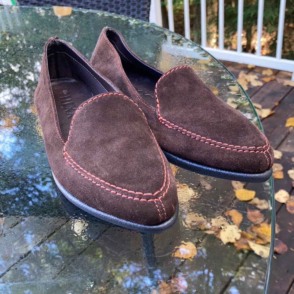 THE FLEXX Brown Suede Loafers with Red Stitching